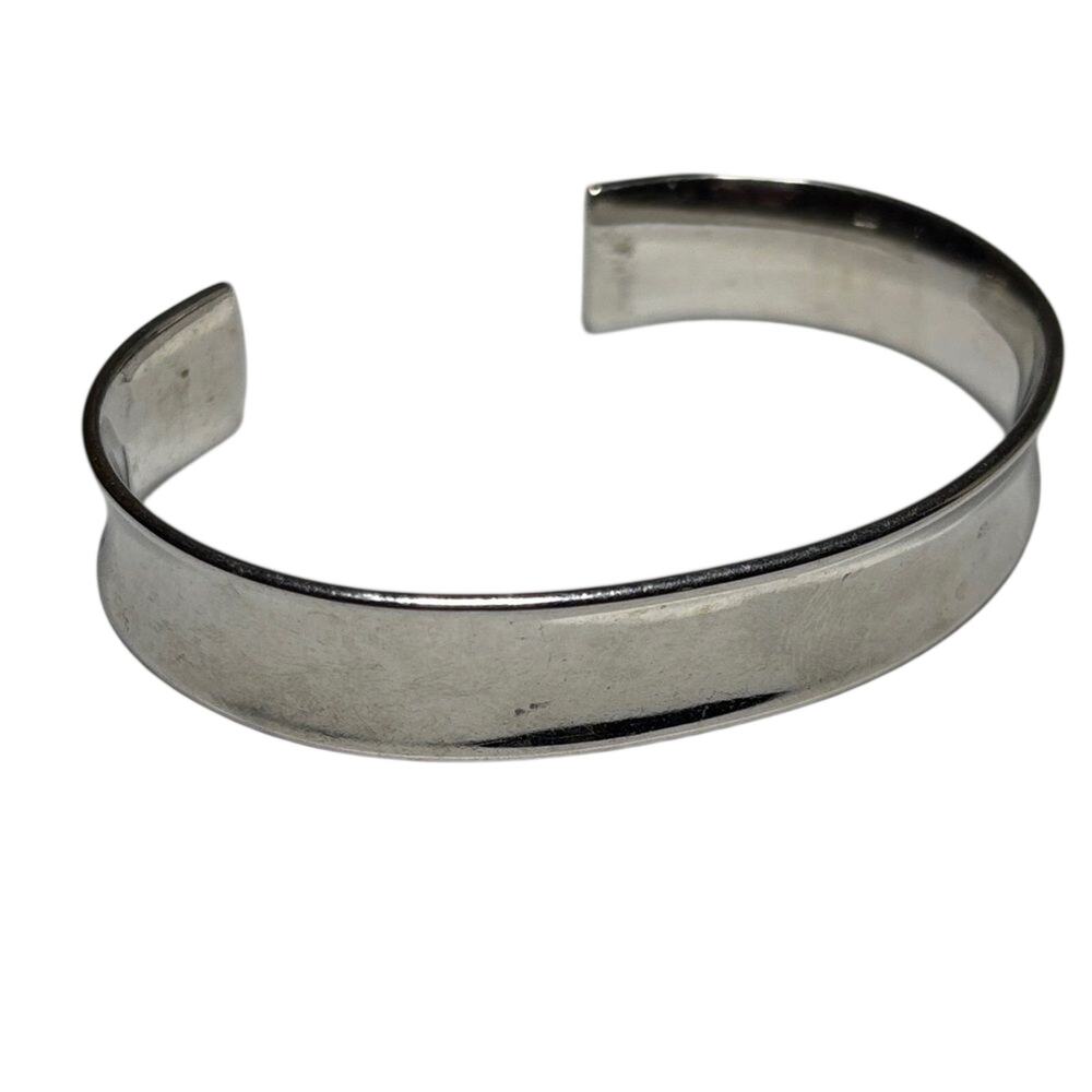 Vintage Minimalist Silver Tone Cuff Bracelet Simple Modernist Open Bangle